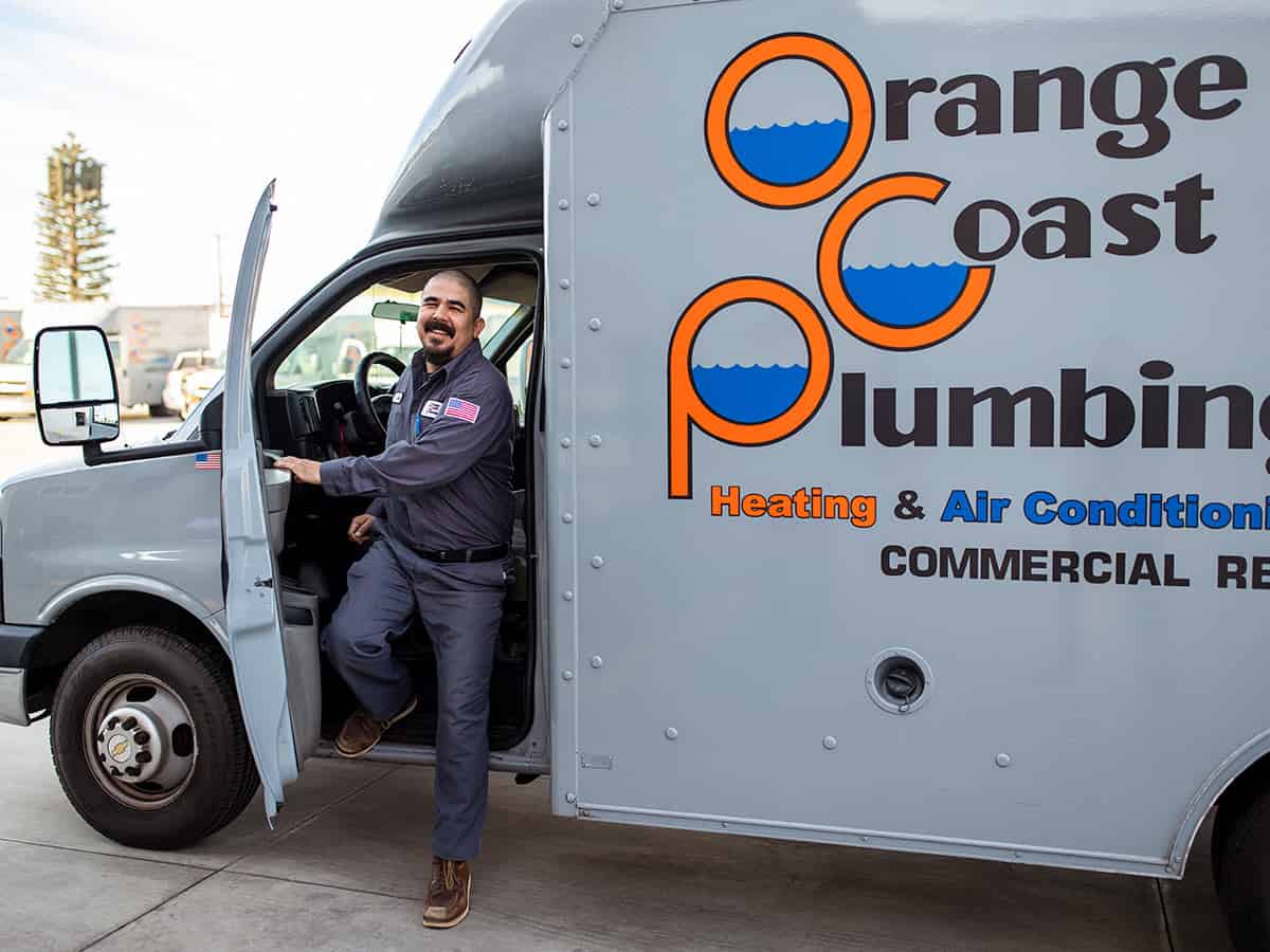 An Orange Coast plumber arrives for a service call