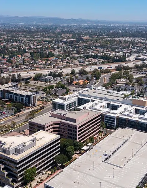 Aerial view of downtown Brea, California