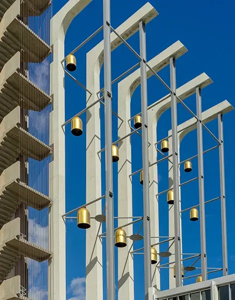 Tower of Hope with golden bells at Christ Cathedral