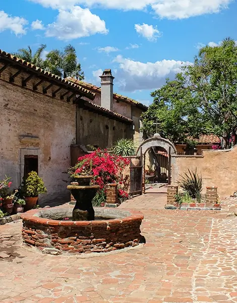 A beautiful small courtyard at San Juan Capistrano mission