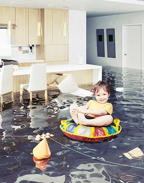A flooded home becomes a waterpark