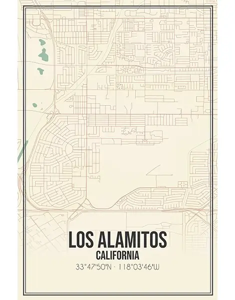 Vintage street map of Los Alamitos, CA