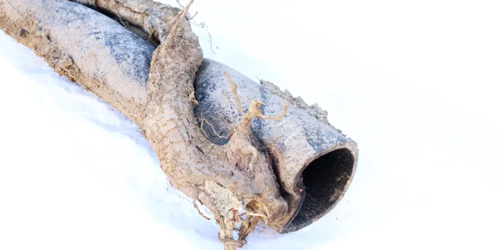 Tree root wrapped around a sewer pipe