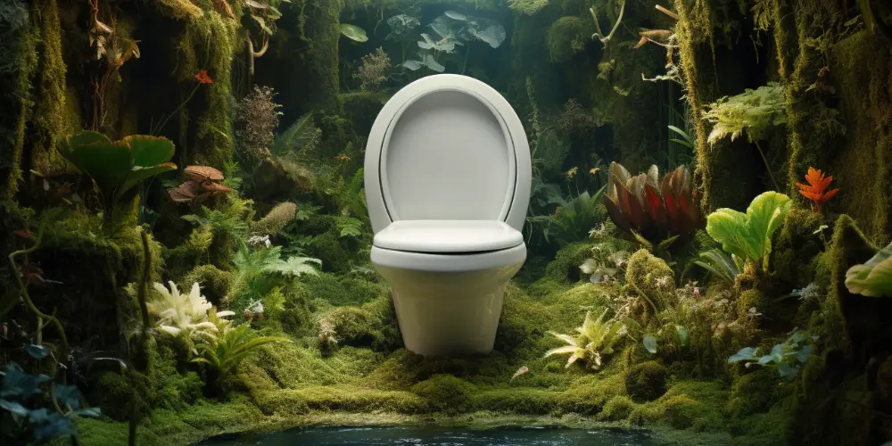 A toilet in an idyllic setting