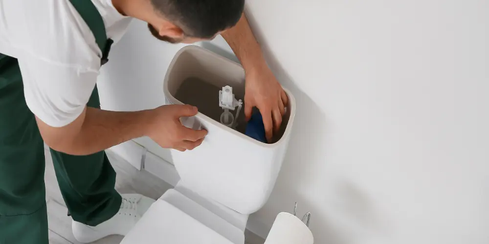 A man adjusts a toilet fill valve